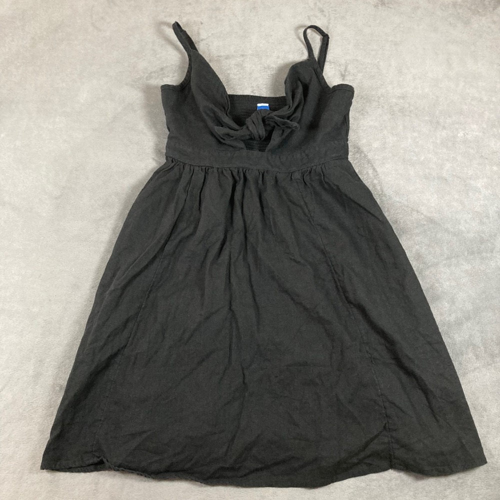 Old Navy Black Linen Blend Tie Front Keyhole Smocked Mini Sun Dress XS